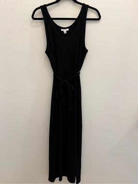 Black Ribbed Tank Midi Dress w tie